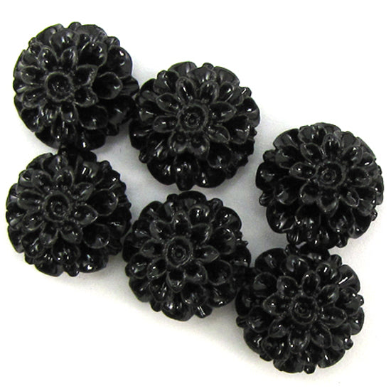 15mm synthetic coral chrysanthemum flower beads 15" strand 24 pieces black