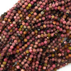 3mm faceted black pink rhodonite round beads 15.5