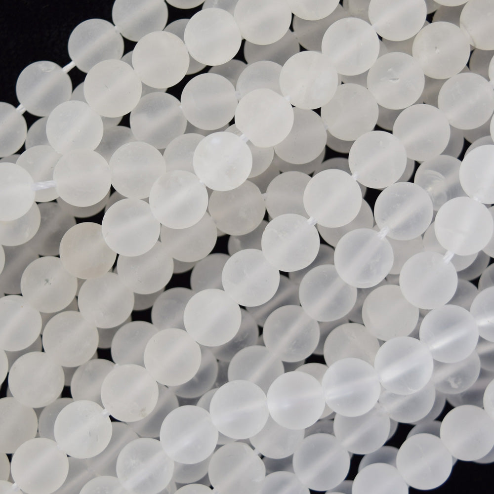Natural Matte Clear Crystal Quartz Round Beads Gemstone 15" Strand 6mm 8mm 10mm