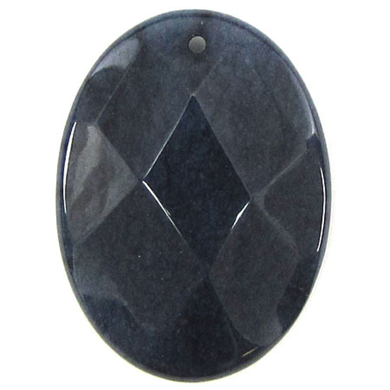 2 pieces 40mm faceted sapphire blue jade flat oval bead pendant