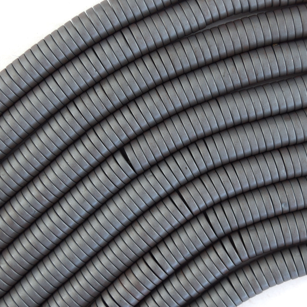 Natural Matte Black Hematite Heishi Disc Beads Gemstone 15.5" Strand 4mm 6mm 8mm