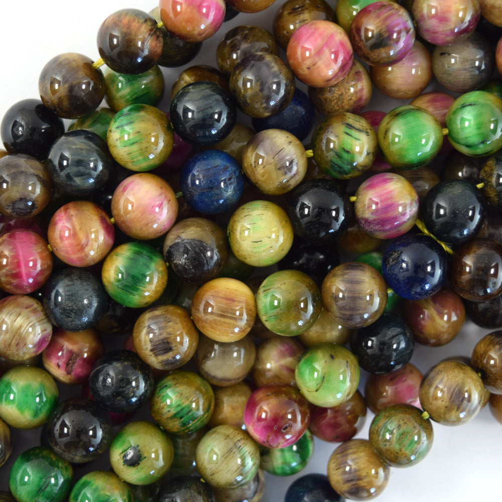 Rainbow Multicolor Tiger Eye Round Beads 15" Strand 4mm 6mm 8mm 10mm 12mm S2
