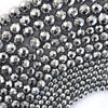 Faceted Silver Hematite Round Beads Gemstone 15.5