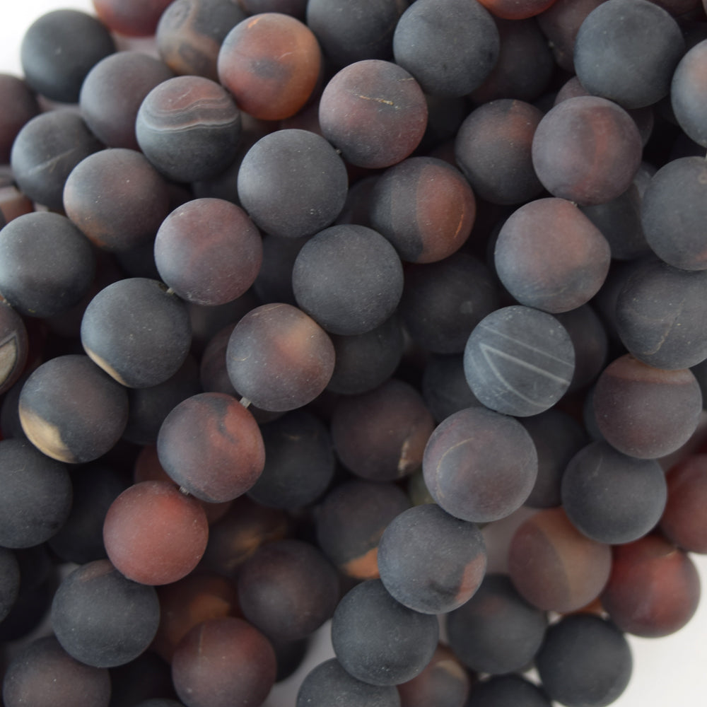 10mm matte black brown dream agate round beads 15" strand S1