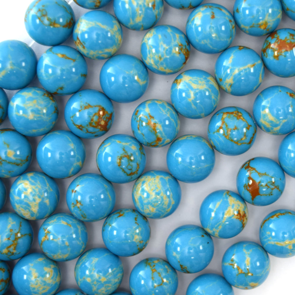 12mm synthetic turquoise blue sea sediment jasper round beads 15.5" strand