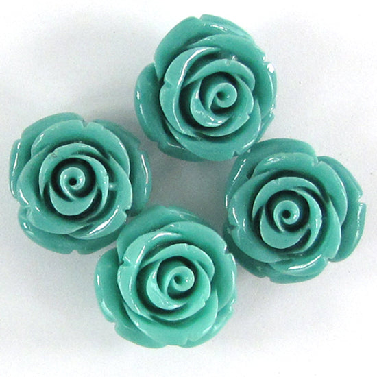 20mm synthetic coral carved rose flower beads 15" stand 20 pcs green S3