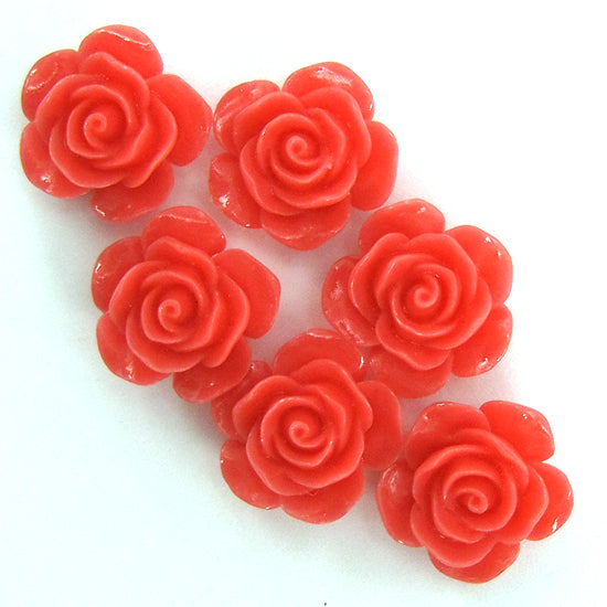 15mm synthetic coral carved rose flower beads 15" strand 24 pcs pink