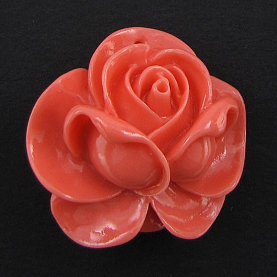 4 pieces 34mm synthetic coral carved rose flower pendant beads pink