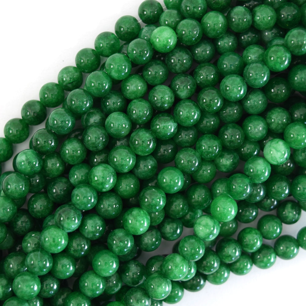 Korean Green Jade Round Beads Gemstone 14.75" Strand 6mm 8mm 10mm
