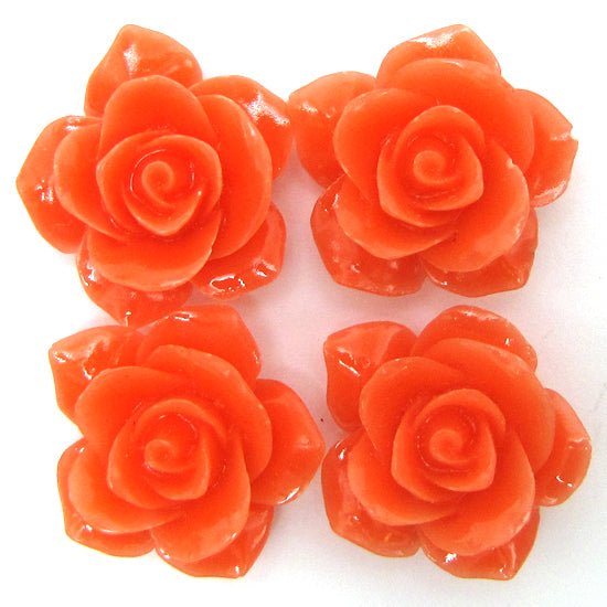 26mm synthetic coral carved rose flower beads 15.5" strand pink orange 16 pieces