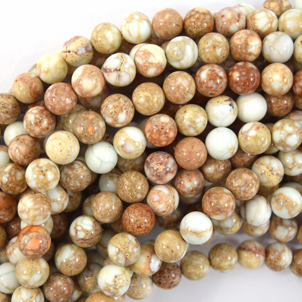 Brown White Sea Sediment Jasper Round Beads 15.5" Strand 4mm 6mm 8mm 10mm 12mm