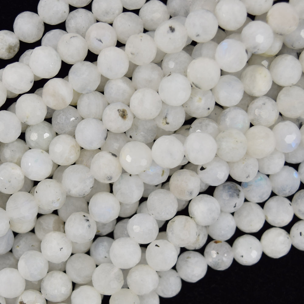 Natural Faceted White Moonstone Round Beads 15.5" S2 3mm 4mm 6mm 8mm 10mm 12mm