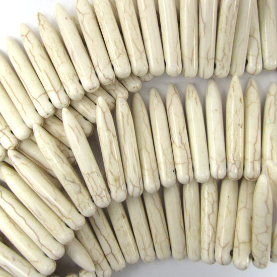 30mm white turquoise stick needle spike beads 16" strand
