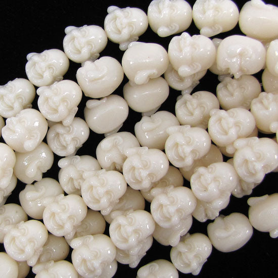 14mm synthetic coral carved buddha beads 14" strand 24 pcs white