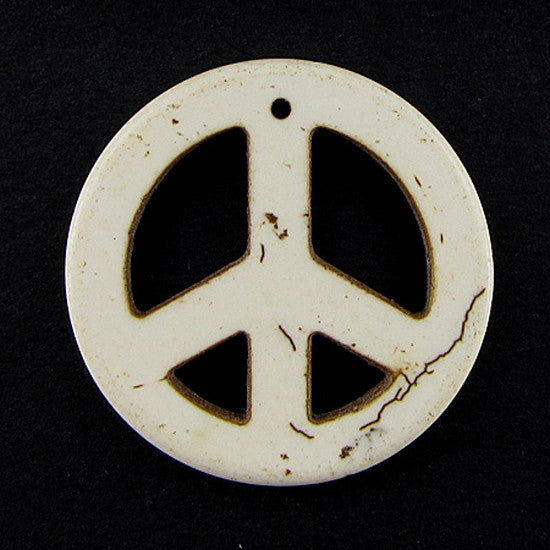33mm white turquoise peace sign coin disc pendant bead