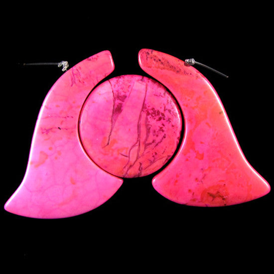 58mm pink turquoise coin pendant bead set 3pcs S2