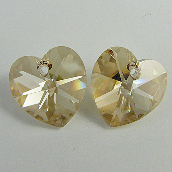 2 14mm Swarovski crystal heart pendant 6202 goldenshad