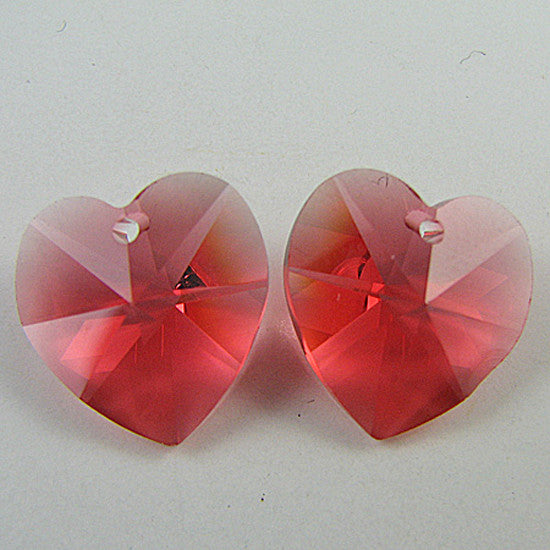 2 14mm Swarovski crystal heart pendant 6202padparadscha