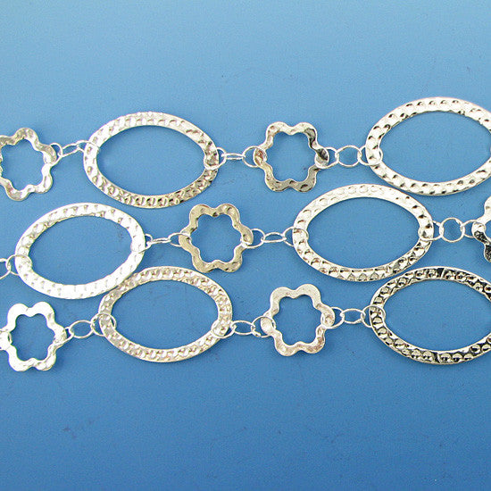 34mm silver plated copper oval star chain one foot findings